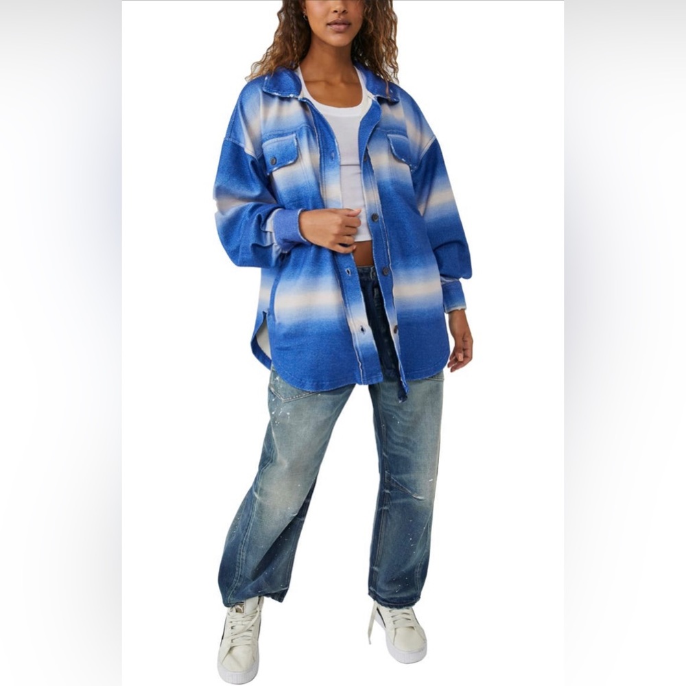 NWT Free People Printed Ruby Jacket Deep Sea Combo blue Size XS-M